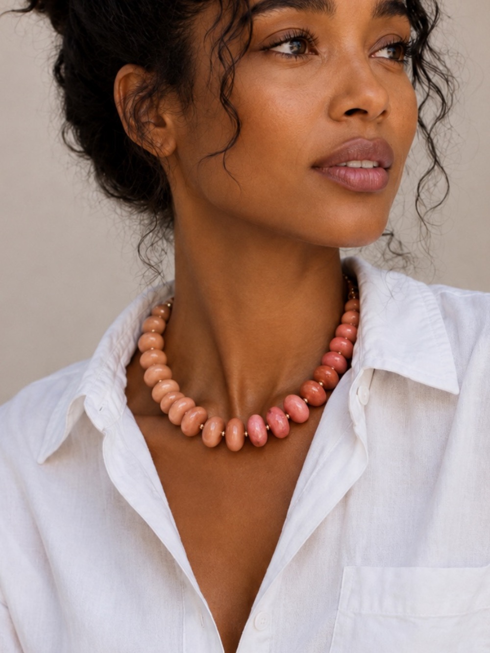 New! Blush Pink Coral Peach Chunky Colorblock Dopamine Necklace NWOT 1072
